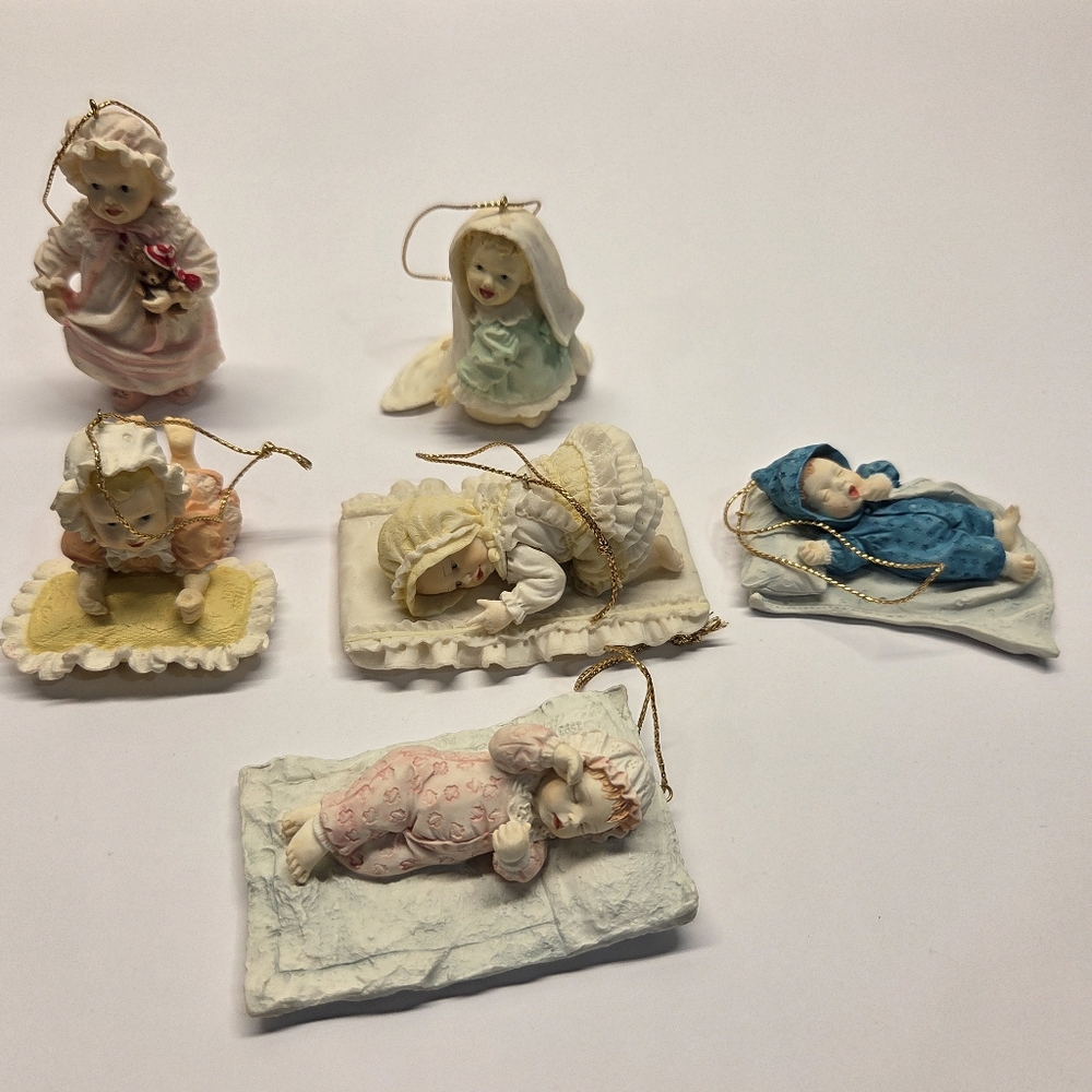 1993 Porcelain Ashton Drake Yolanda Bello Baby Ornaments Lot Of 6 Vtg 90s Decor